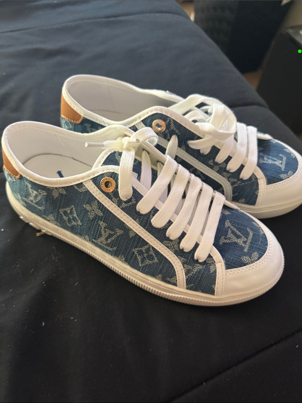 Louis Vuitton Denim Monogram Low-Top Sneakers with White Trim